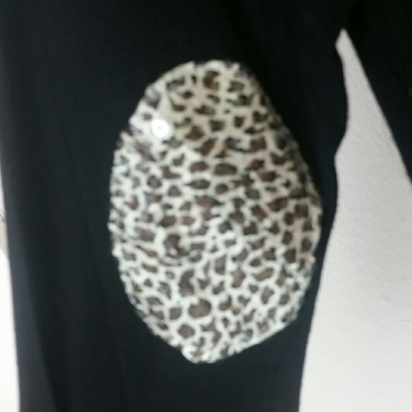 Patchwork T-shirt top long sleeve black leopard print sequin - Picture 4 of 6